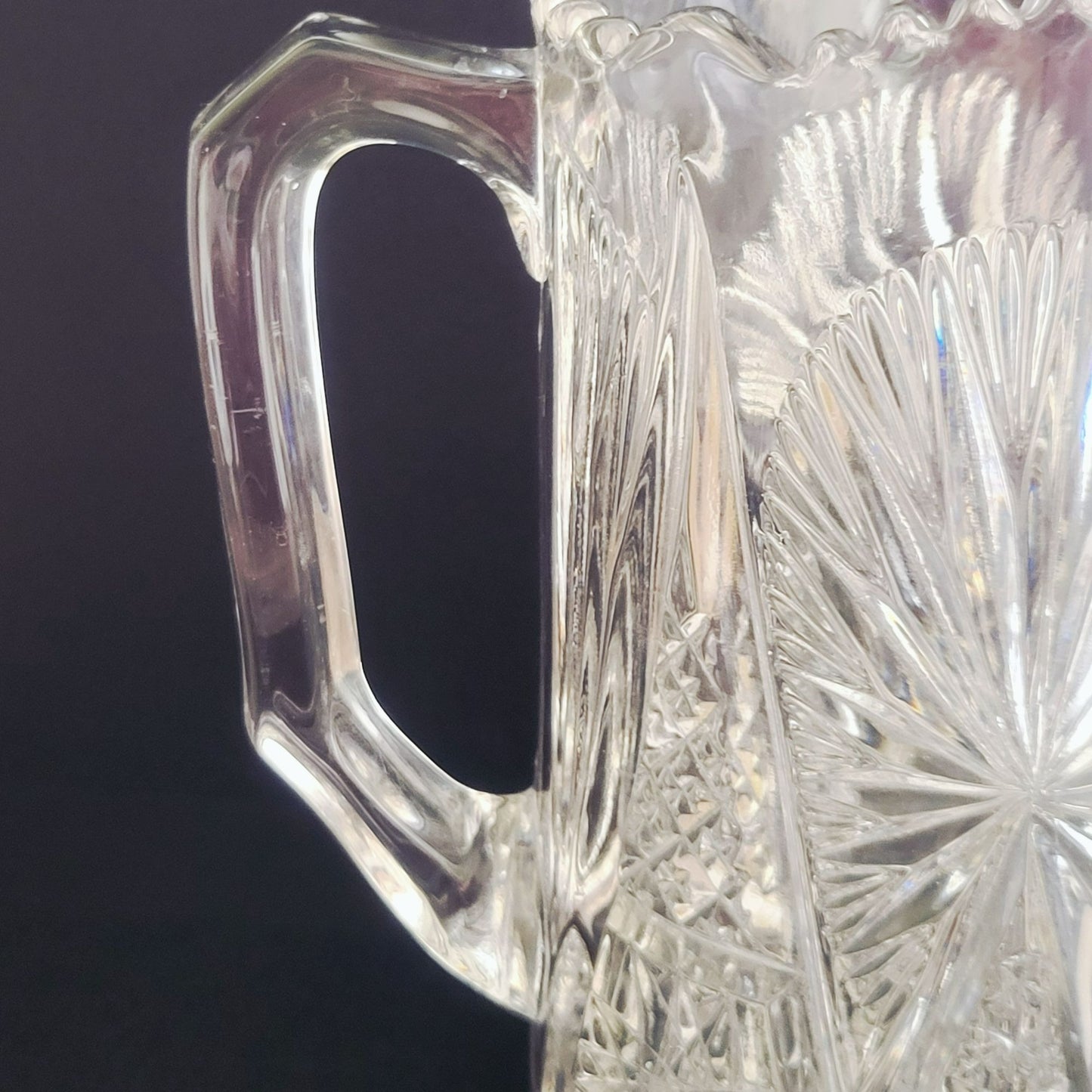 Antique EAPG 48fl. oz. Water Pitcher, US Glass Regal Clear, Star, Cane & Sawtooth, HEAVY, Vintage Pressed Glass Collection, Ice Tea Pitcher