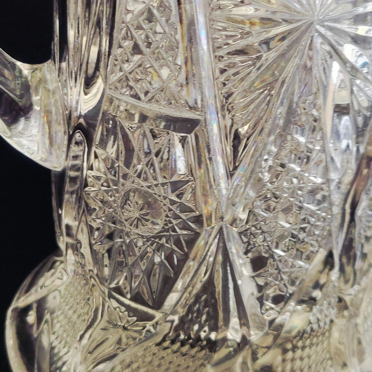 Antique EAPG 48fl. oz. Water Pitcher, US Glass Regal Clear, Star, Cane & Sawtooth, HEAVY, Vintage Pressed Glass Collection, Ice Tea Pitcher