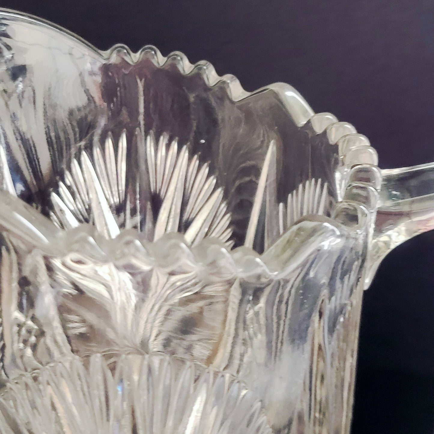 Antique EAPG 48fl. oz. Water Pitcher, US Glass Regal Clear, Star, Cane & Sawtooth, HEAVY, Vintage Pressed Glass Collection, Ice Tea Pitcher