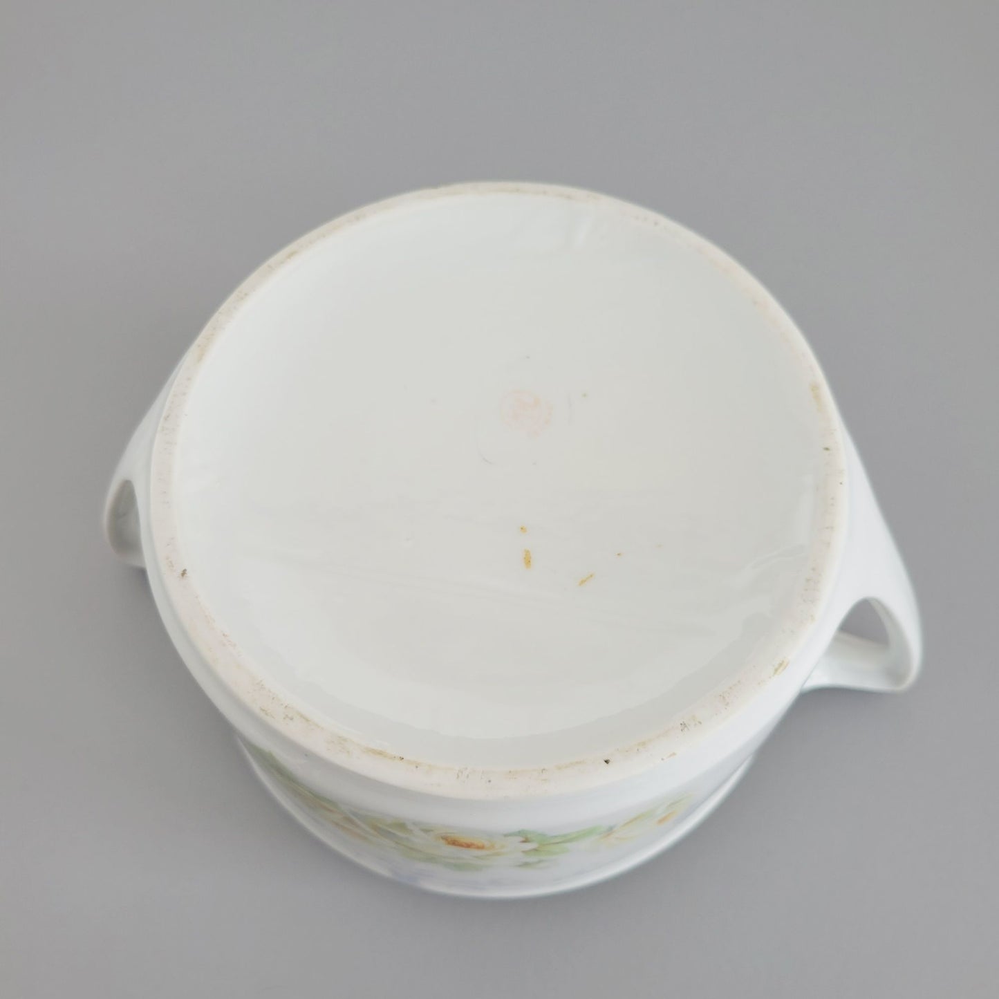 Vintage Luster Floral Biscuit Jar by K&L Germany, Blue Gray with White and Yellow Roses