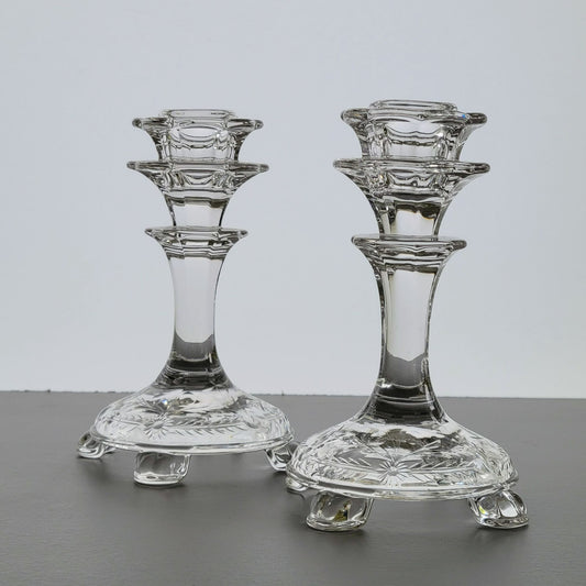 Fostoria Florentine Clear 5" Candlestick Holder, Set of 2