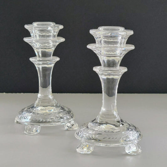 Fostoria Florentine Clear 5" Candlestick Holder, Set of 2