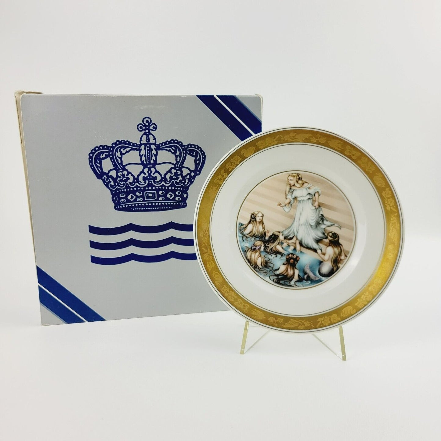 Royal Copenhagen Little Mermaid Hans Christian Andersen Fairy Tale Story Plate, Gold Trim with Etched Design, c.1975-76 Denmark