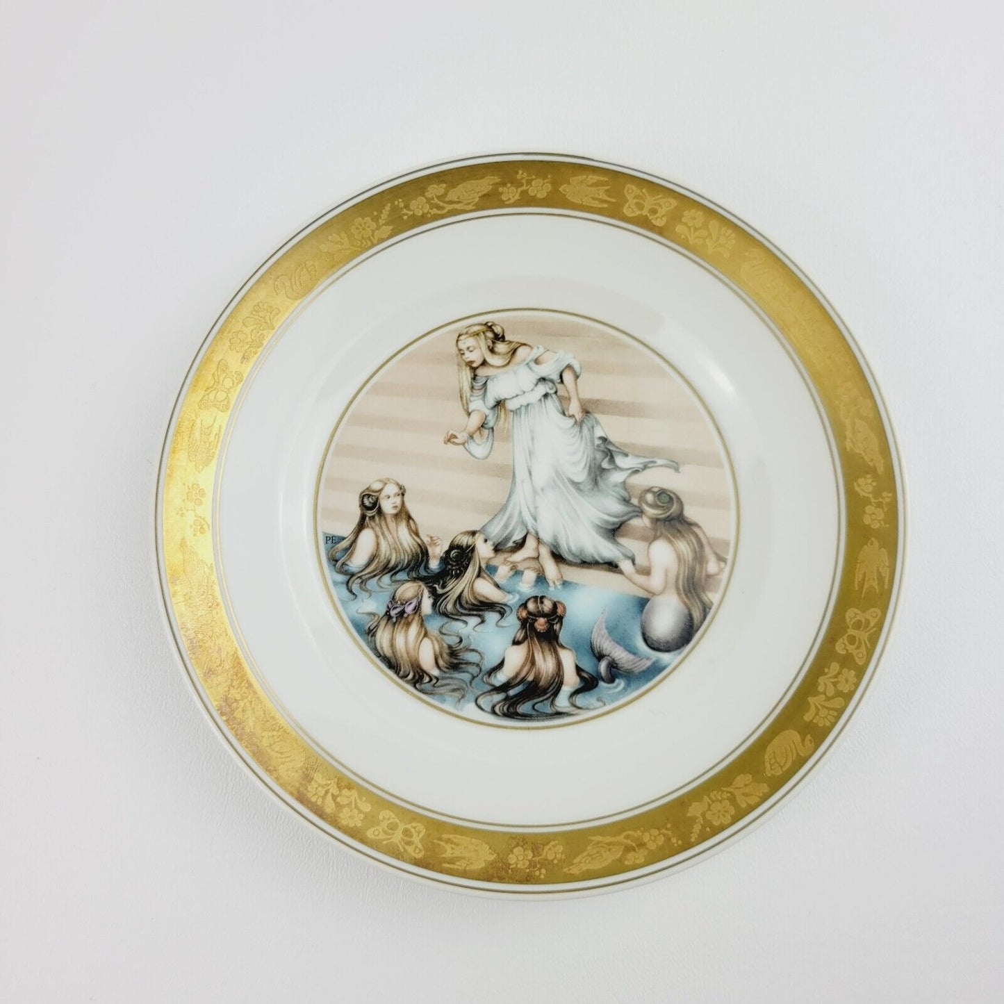 Royal Copenhagen Little Mermaid Hans Christian Andersen Fairy Tale Story Plate, Gold Trim with Etched Design, c.1975-76 Denmark