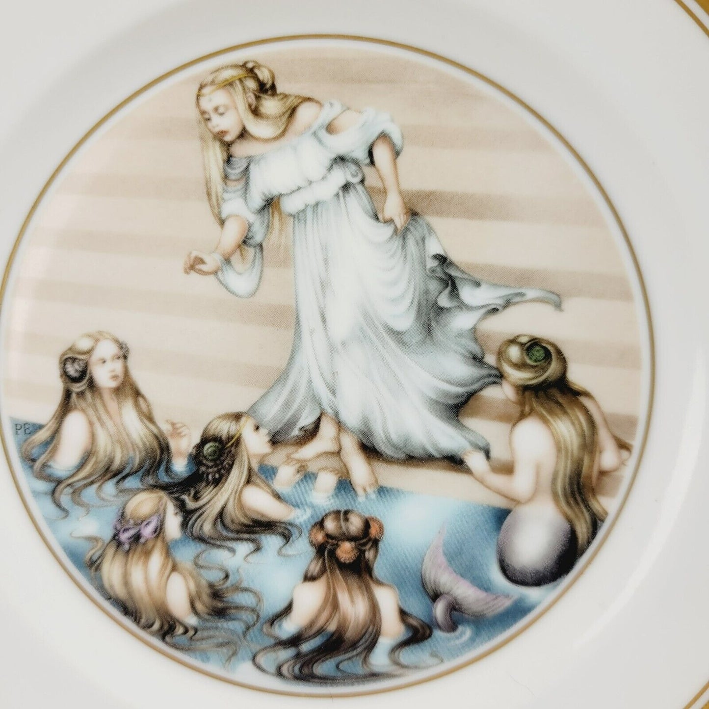 Royal Copenhagen Little Mermaid Hans Christian Andersen Fairy Tale Story Plate, Gold Trim with Etched Design, c.1975-76 Denmark