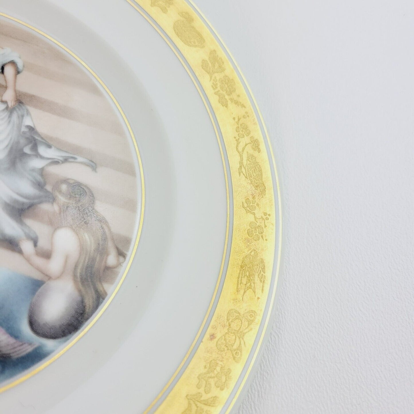 Royal Copenhagen Little Mermaid Hans Christian Andersen Fairy Tale Story Plate, Gold Trim with Etched Design, c.1975-76 Denmark