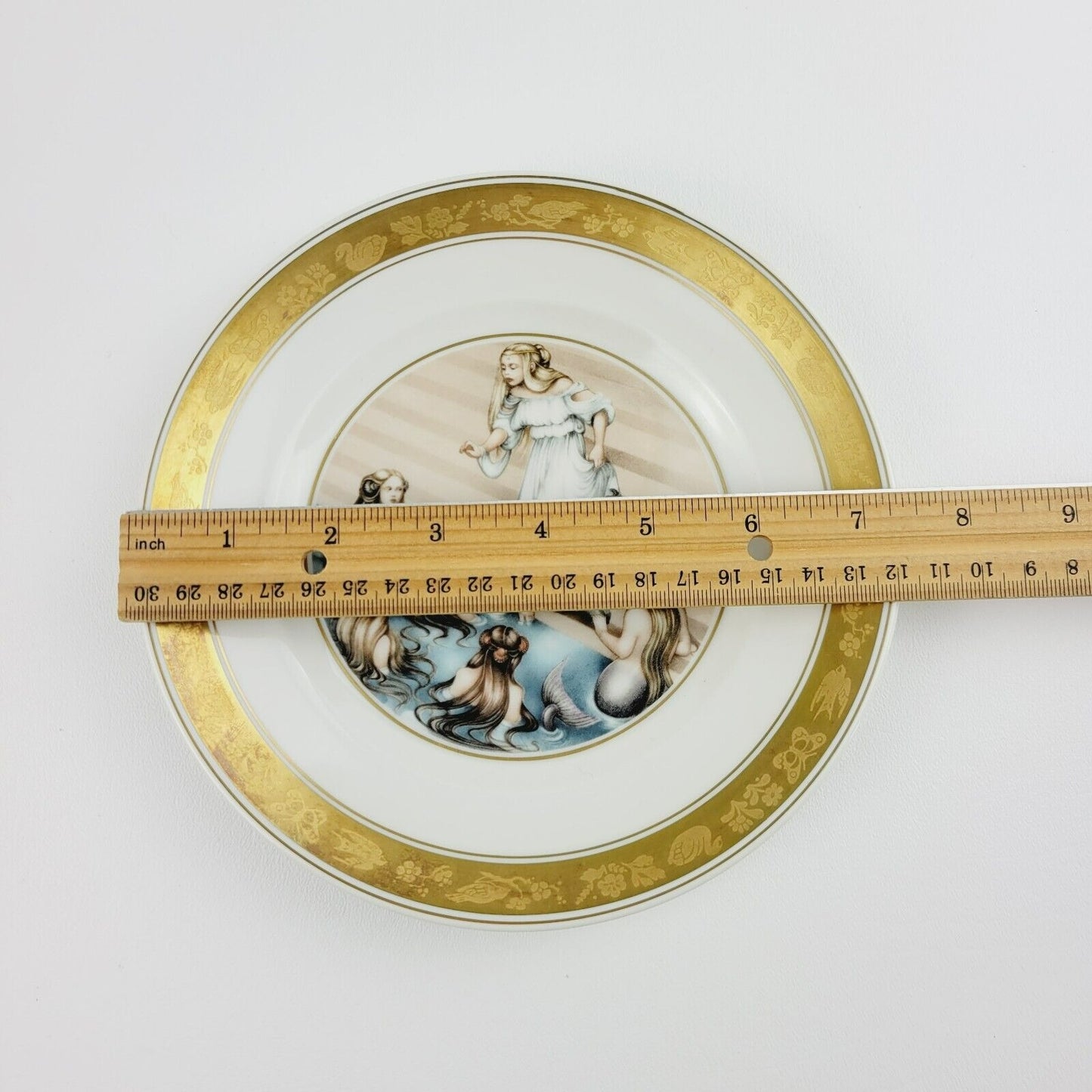 Royal Copenhagen Little Mermaid Hans Christian Andersen Fairy Tale Story Plate, Gold Trim with Etched Design, c.1975-76 Denmark