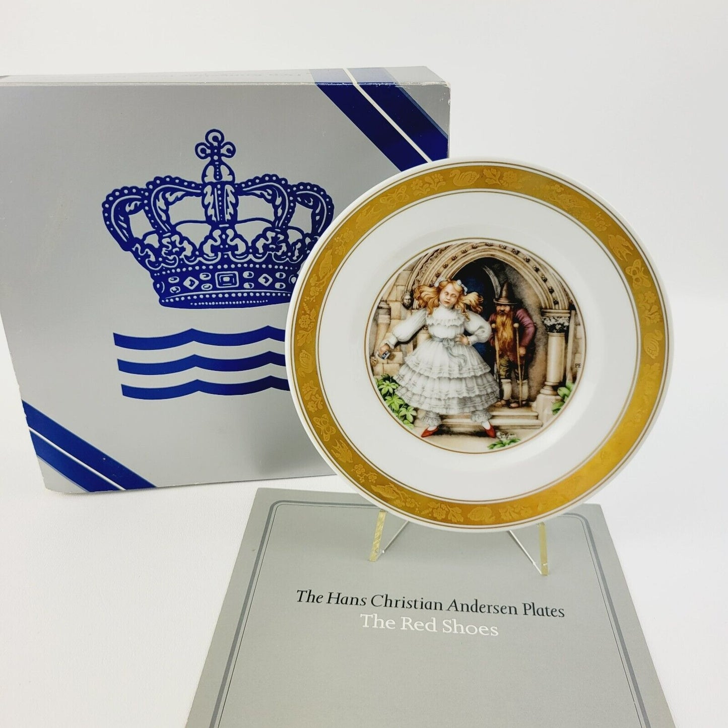 Royal Copenhagen The Red Shoes Hans Christian Andersen Fairy Tale Story Plate, Gold Trim with Etched Design, c.1975-76 Denmark