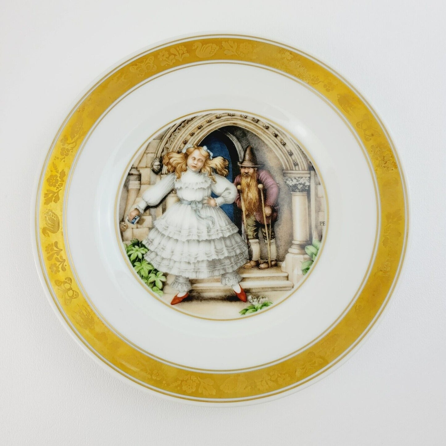 Royal Copenhagen The Red Shoes Hans Christian Andersen Fairy Tale Story Plate, Gold Trim with Etched Design, c.1975-76 Denmark