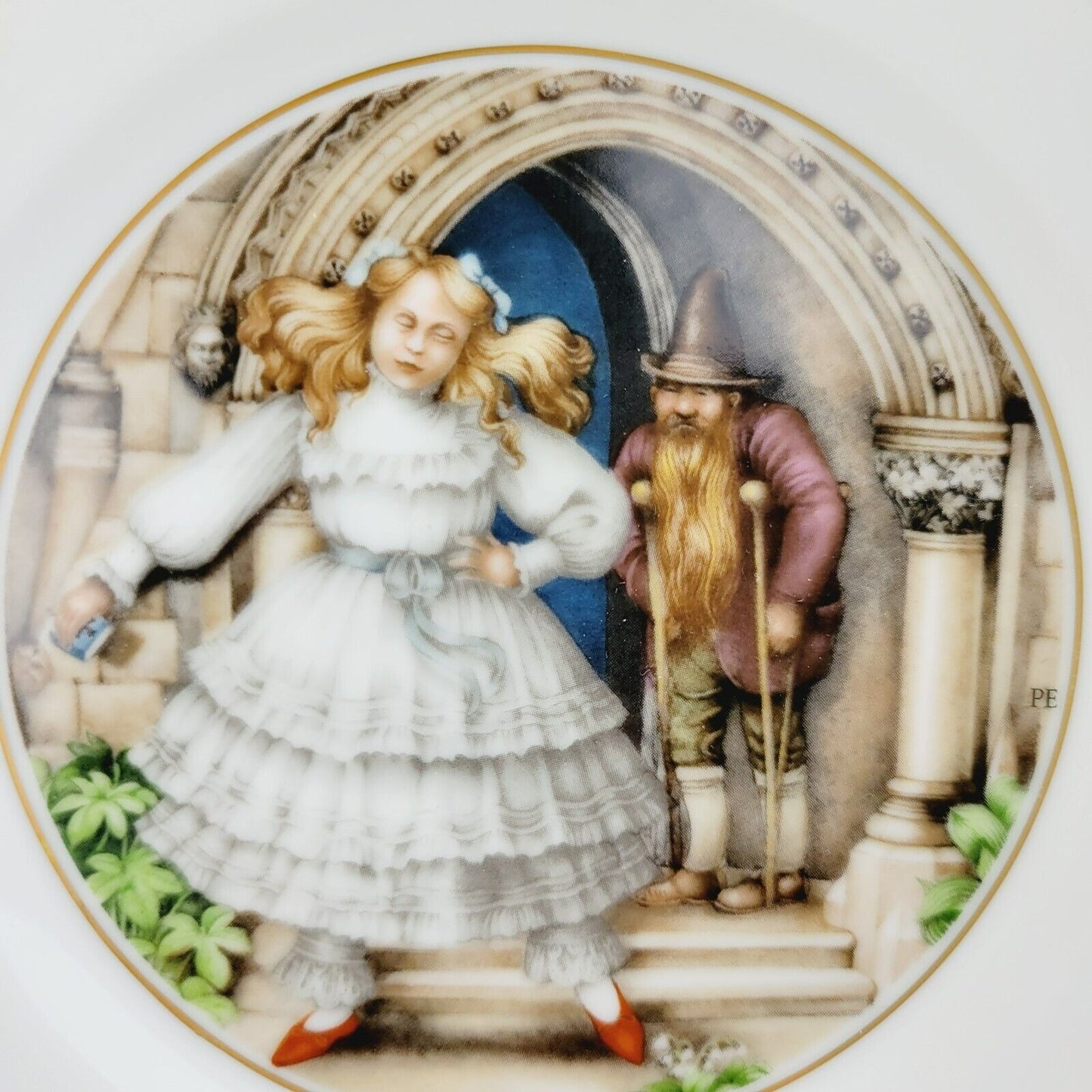 Royal Copenhagen The Red Shoes Hans Christian Andersen Fairy Tale Story Plate, Gold Trim with Etched Design, c.1975-76 Denmark
