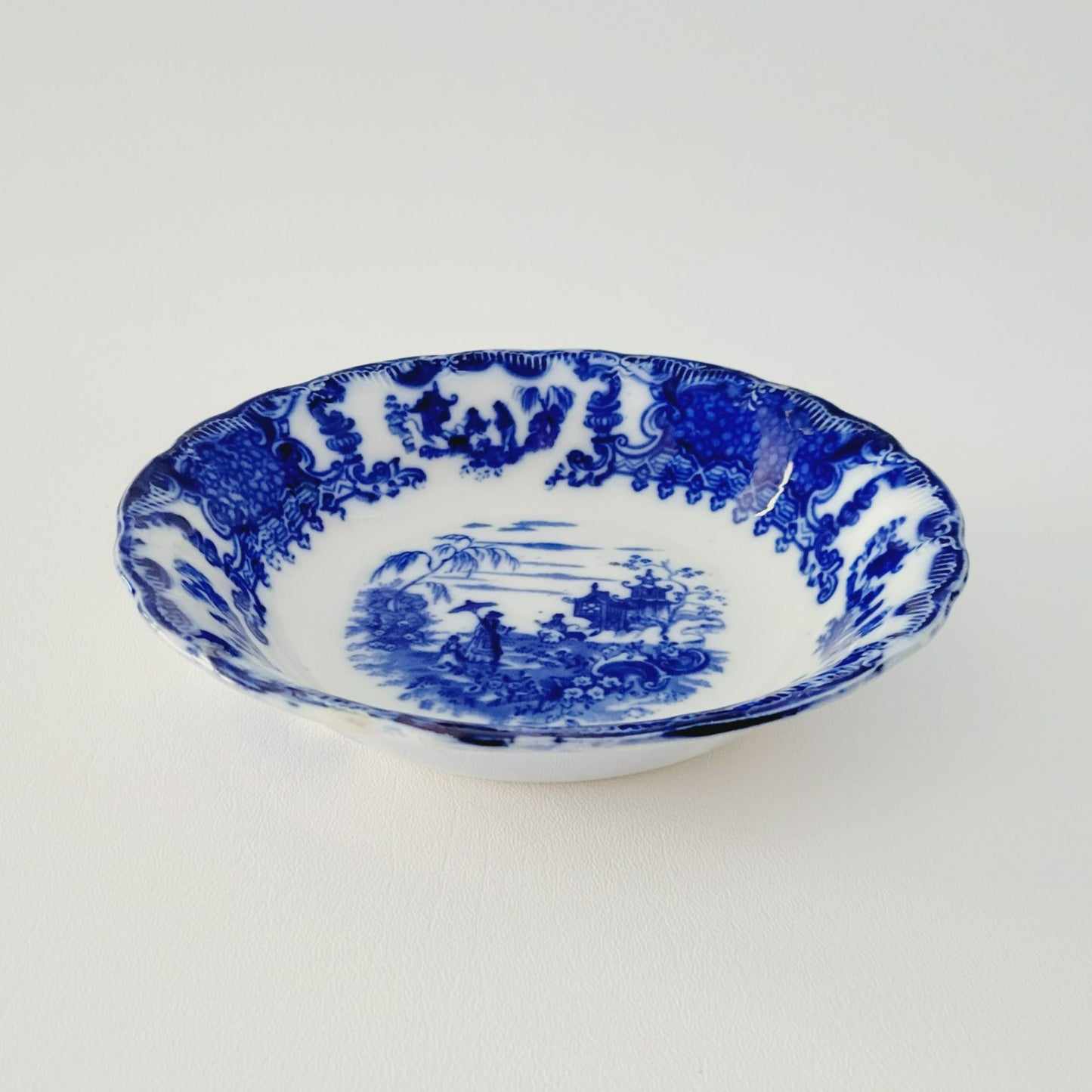 Antique Upper Hanley Pottery Geisha Flow Blue Soup Bowl, c.1895-1900 England