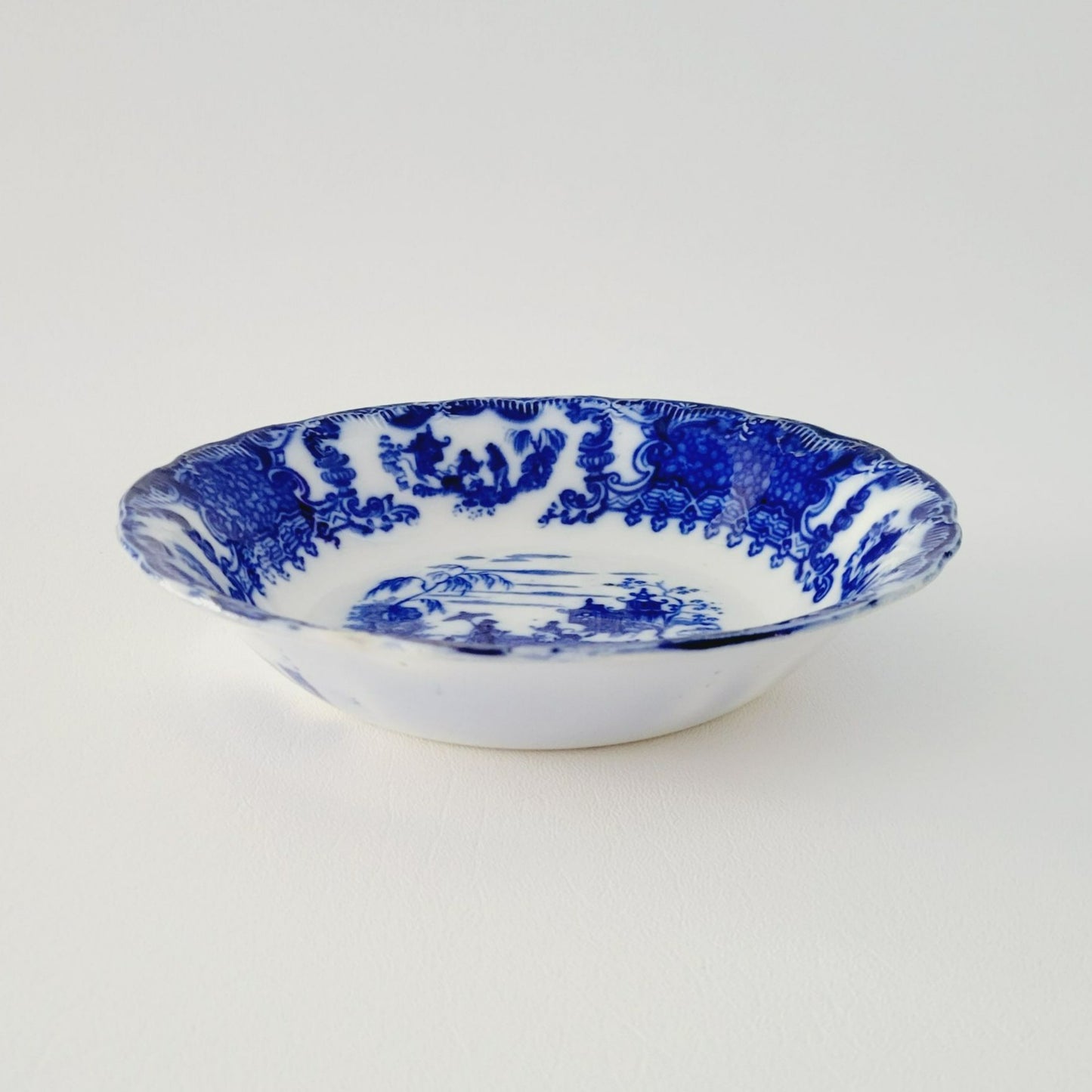 Antique Upper Hanley Pottery Geisha Flow Blue Soup Bowl, c.1895-1900 England
