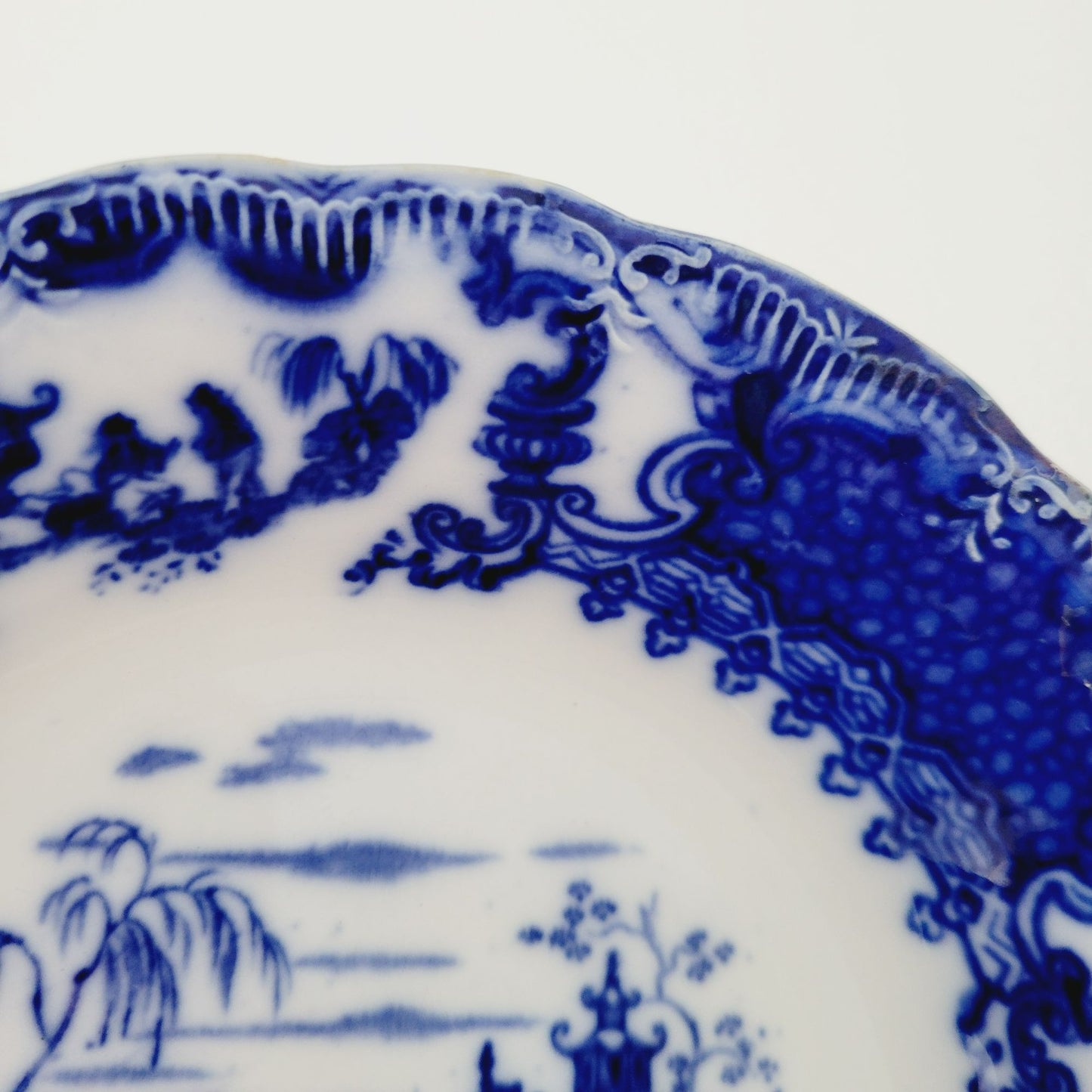 Antique Upper Hanley Pottery Geisha Flow Blue Soup Bowl, c.1895-1900 England