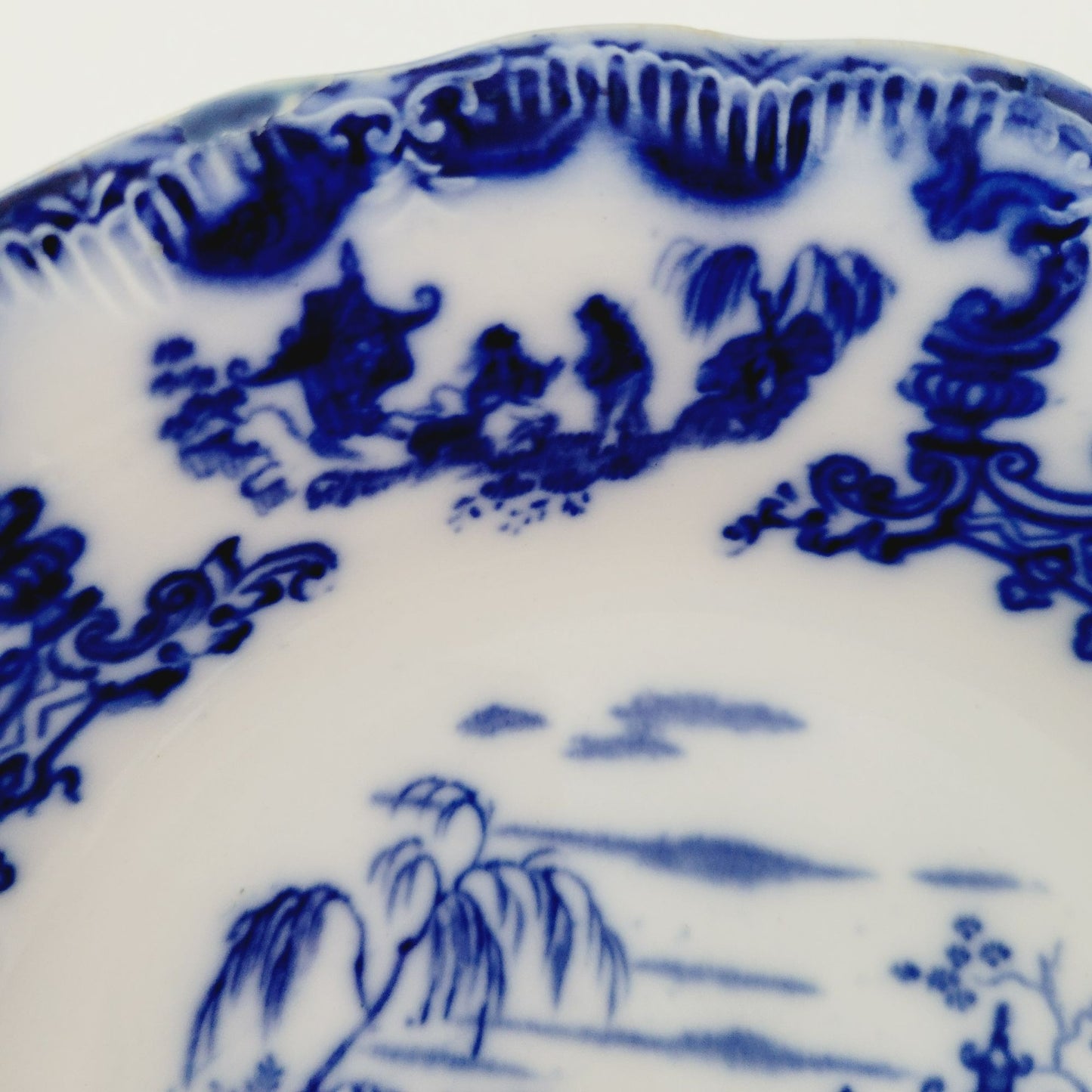 Antique Upper Hanley Pottery Geisha Flow Blue Soup Bowl, c.1895-1900 England