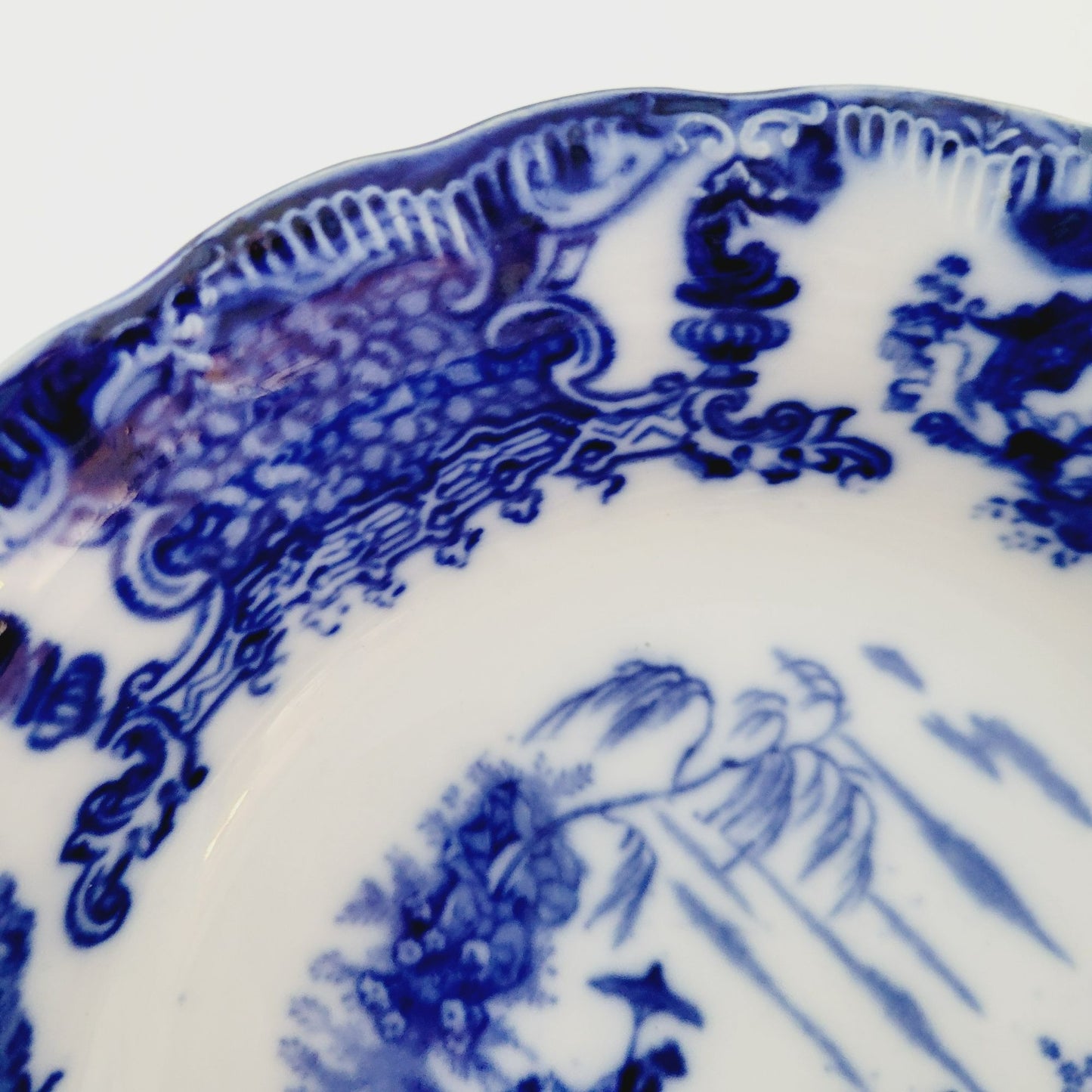 Antique Upper Hanley Pottery Geisha Flow Blue Soup Bowl, c.1895-1900 England