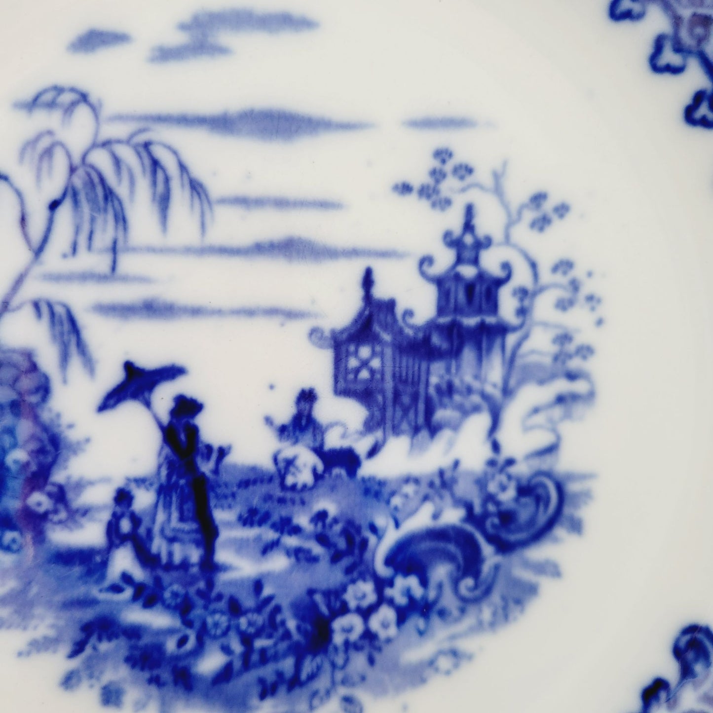 Antique Upper Hanley Pottery Geisha Flow Blue Soup Bowl, c.1895-1900 England