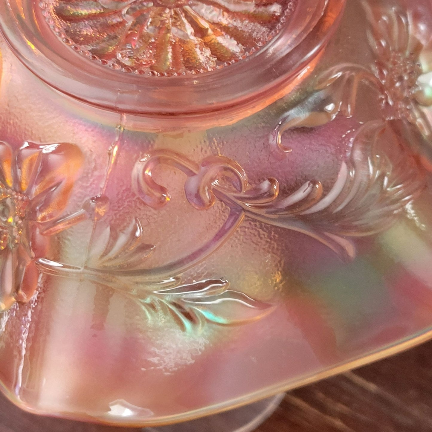 Vintage Upcycled Fairy Lamp, Floral Marigold Orange Carnival Glass Bowl with Crystal Goblet Base