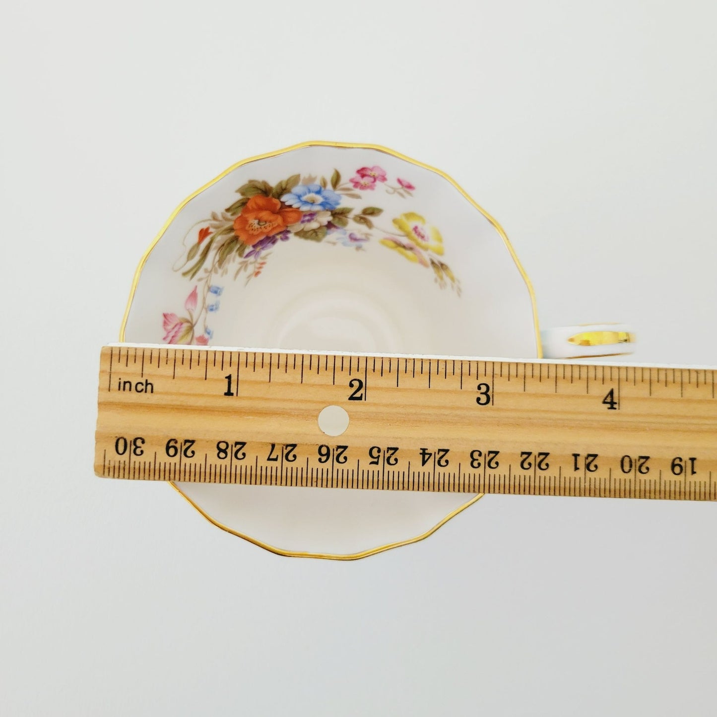 Aynsley Robin Blue Teacup & Saucer, Wild Flower Bouquet Inside, Textured Base, Gold Trim, c.1960s England
