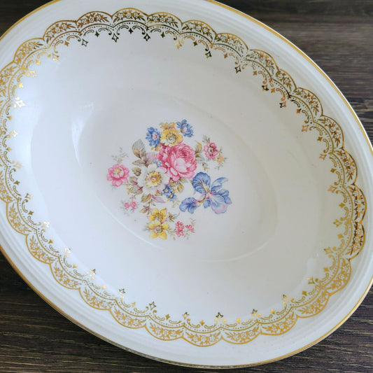 Edwin Knowles Priscilla 9" Oval Serving Bowl, c.1940s USA