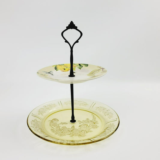 Yellow Fruit & Floral Tiered Dessert Stand