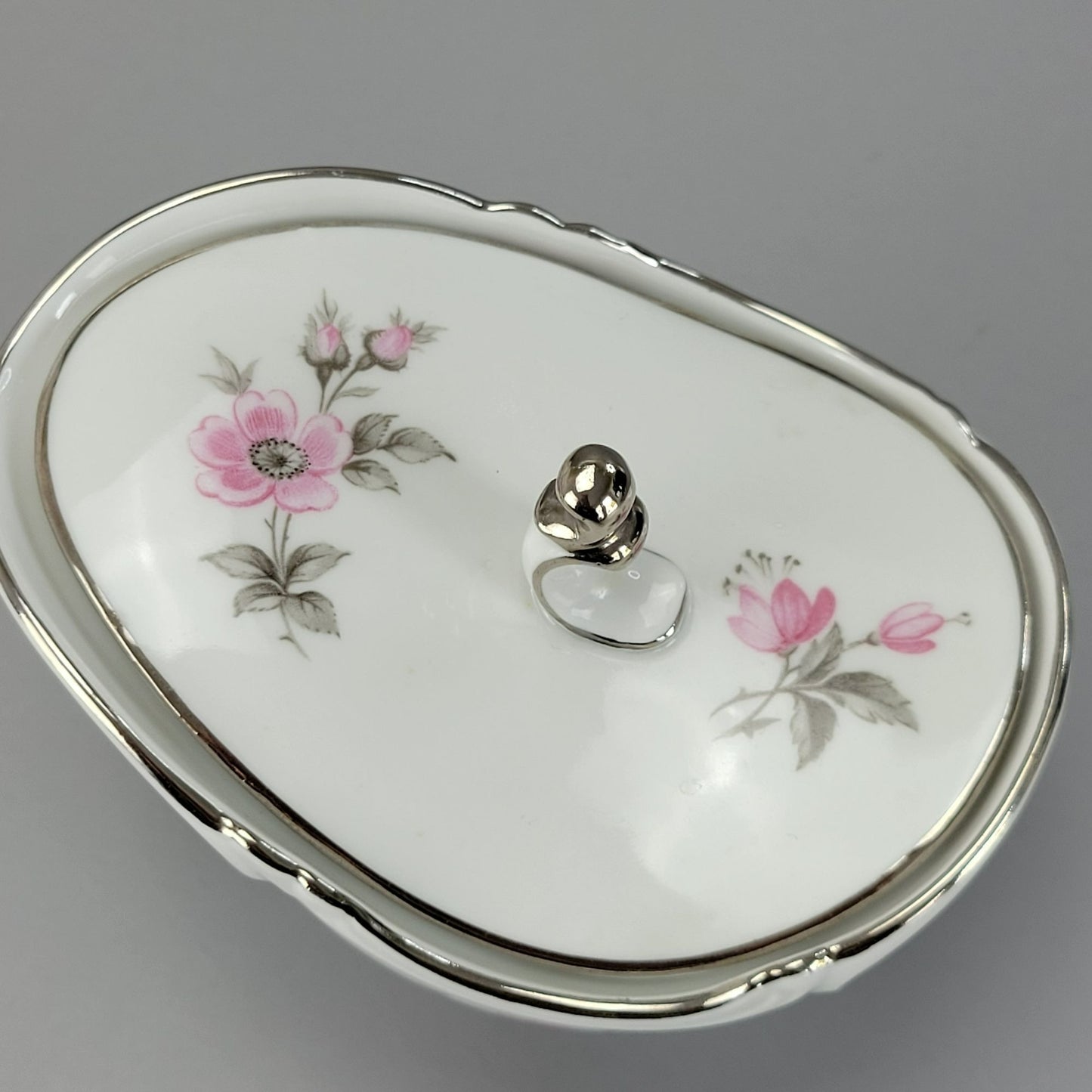 Vintage Pink & Gray Floral Footed Creamer & Sugar Bowl, by Tirschenreuth Picardy Bavaria Germany c.1969