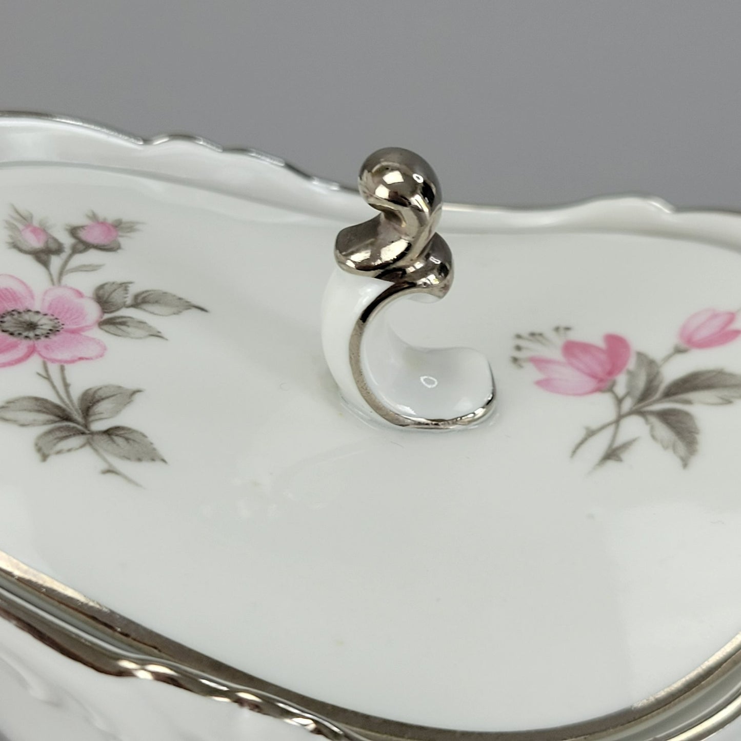 Vintage Pink & Gray Floral Footed Creamer & Sugar Bowl, by Tirschenreuth Picardy Bavaria Germany c.1969