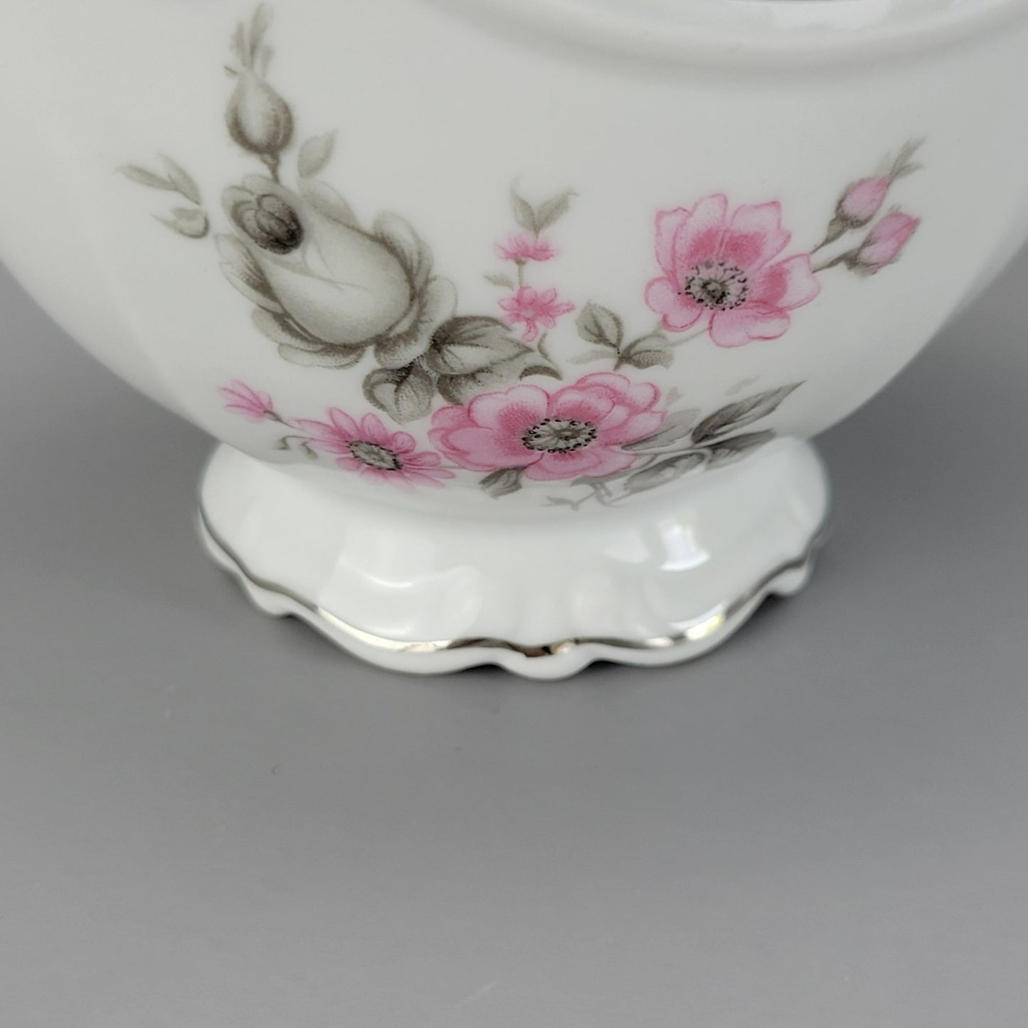 Vintage Pink & Gray Floral Footed Creamer & Sugar Bowl, by Tirschenreuth Picardy Bavaria Germany c.1969