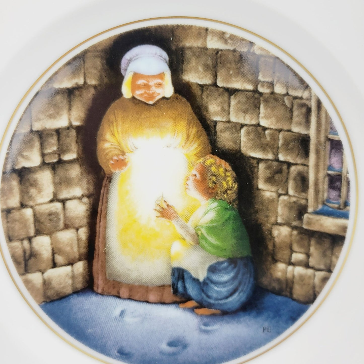 Royal Copenhagen The Little Match Girl Hans Christian Andersen Fairy Tale Plate, Gold Trim with Etched Design, c.1975-76 Denmark
