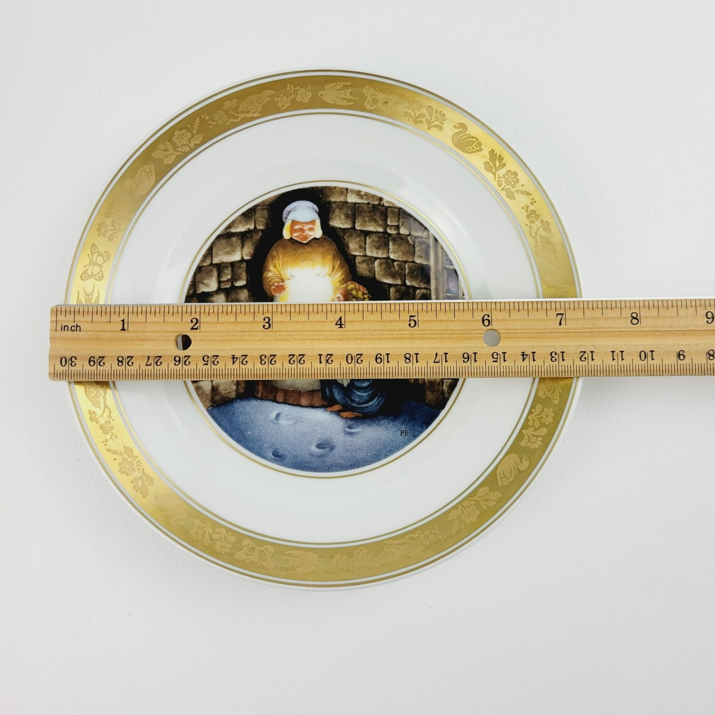 Royal Copenhagen The Little Match Girl Hans Christian Andersen Fairy Tale Plate, Gold Trim with Etched Design, c.1975-76 Denmark