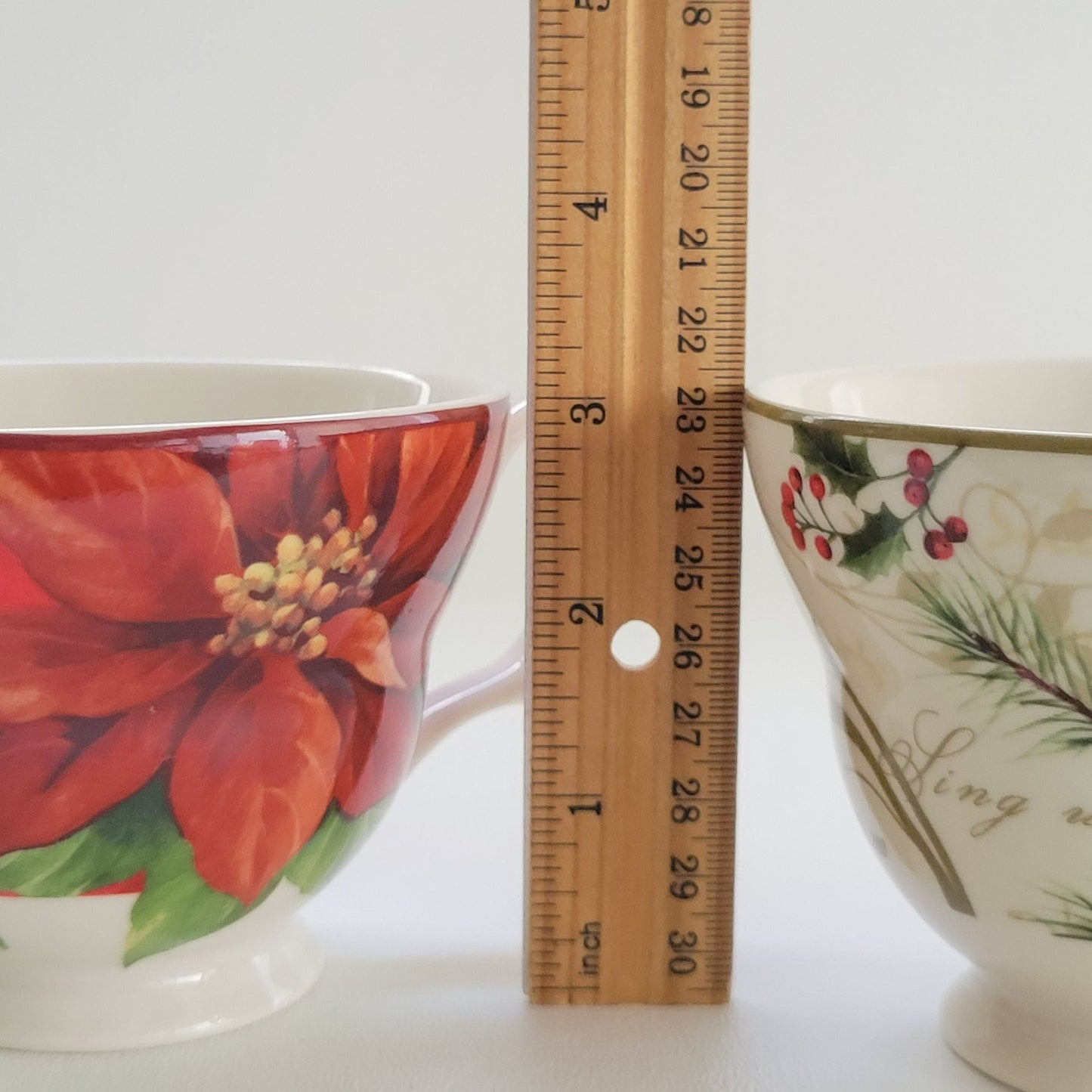 222 Fifth Holiday Wishes & Poinsettia Holly Cup & Saucer, 2 Sets