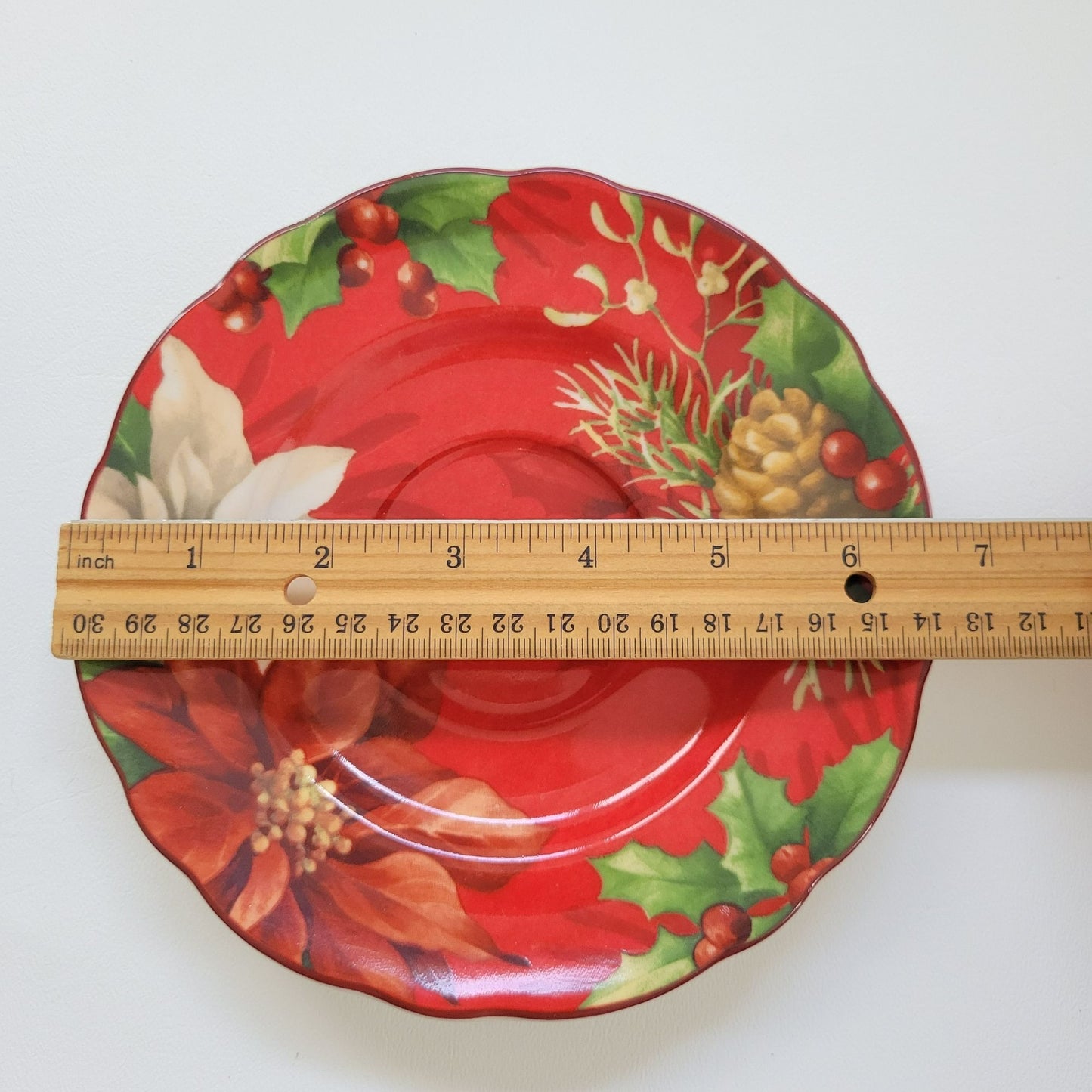 222 Fifth Holiday Wishes & Poinsettia Holly Cup & Saucer, 2 Sets