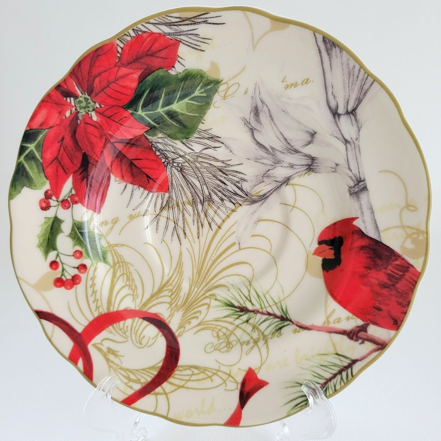 222 Fifth Holiday Wishes & Poinsettia Holly Cup & Saucer, 2 Sets