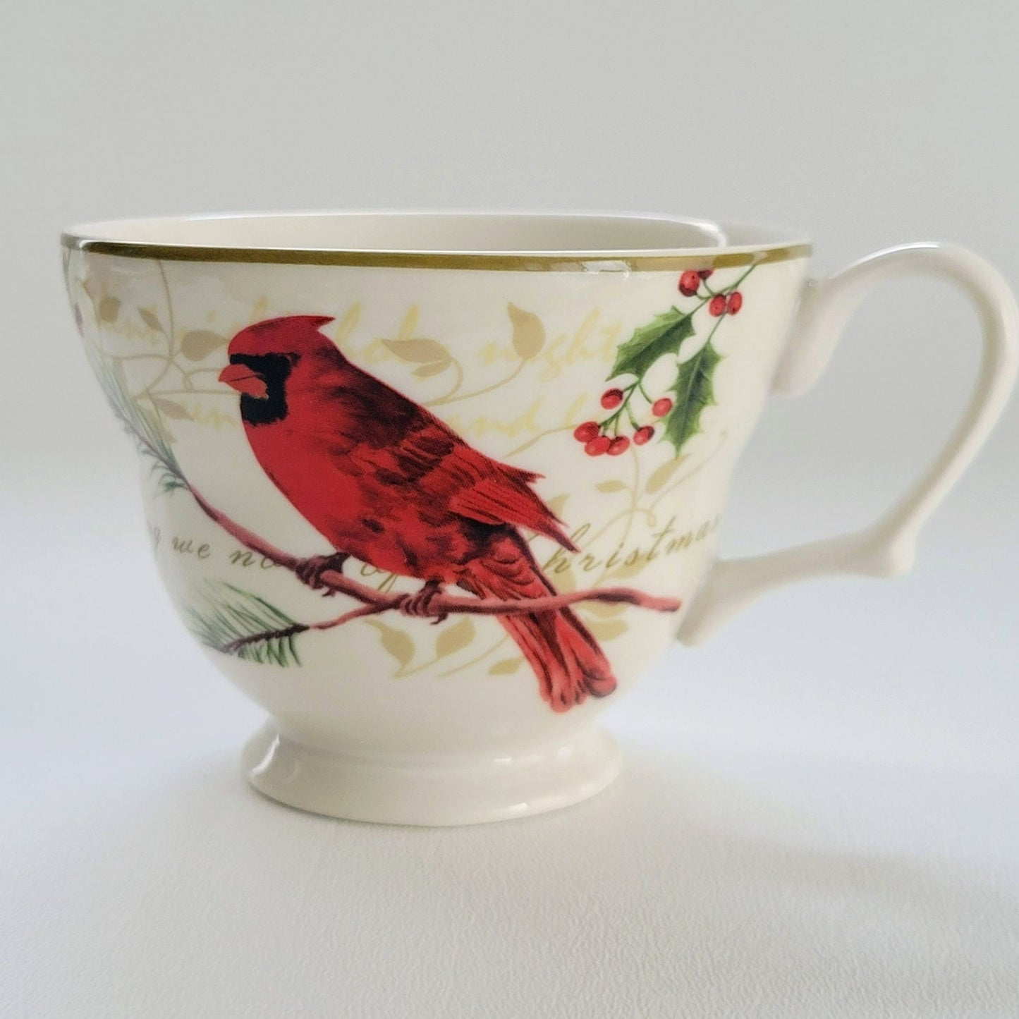 222 Fifth Holiday Wishes & Poinsettia Holly Cup & Saucer, 2 Sets