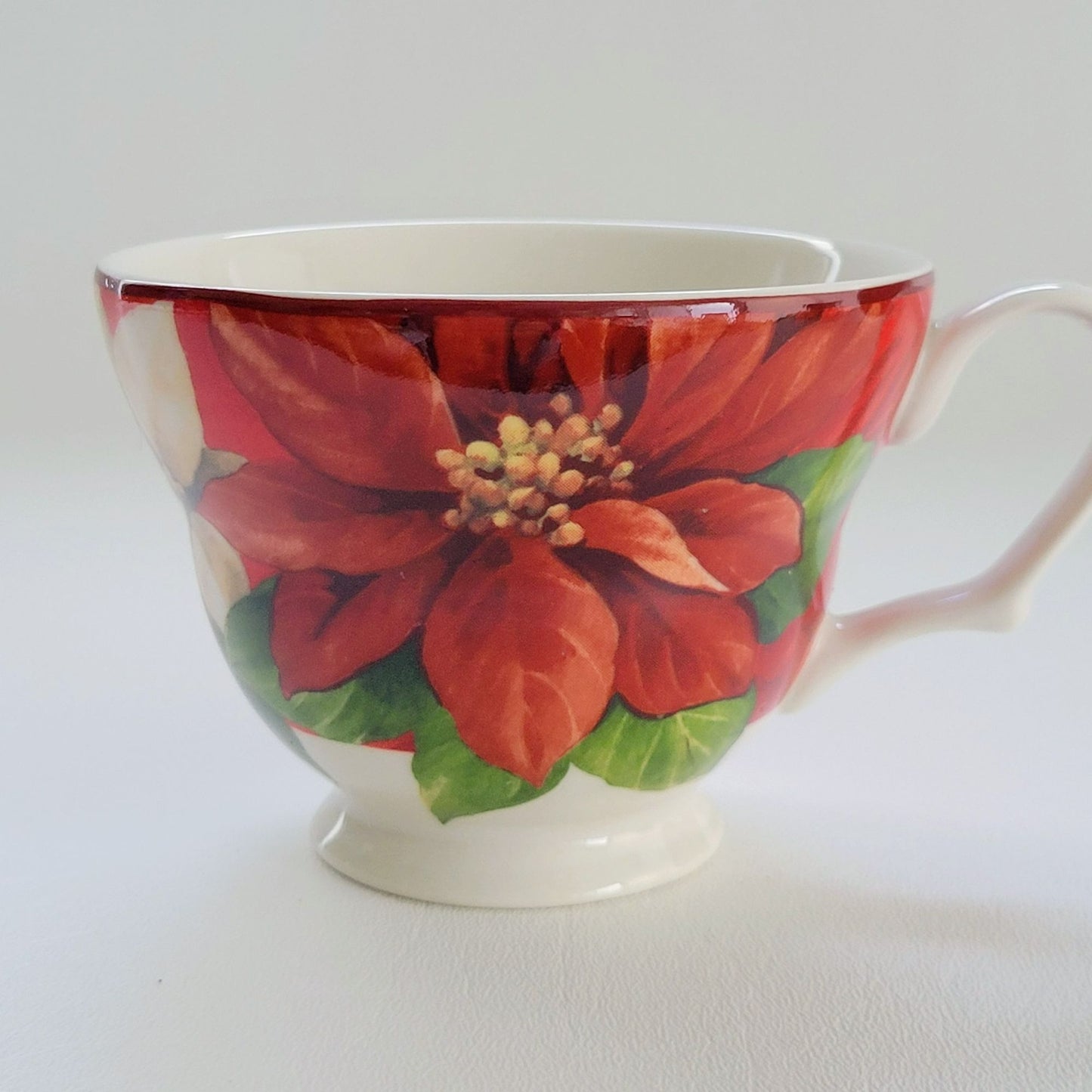 222 Fifth Holiday Wishes & Poinsettia Holly Cup & Saucer, 2 Sets