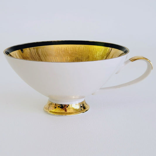 Vintage German Heavy Gold Teacup, Saucer & Plate Set Gold Cream and Black Art Deco, Reme Qualitative Porzellan Western Germany
