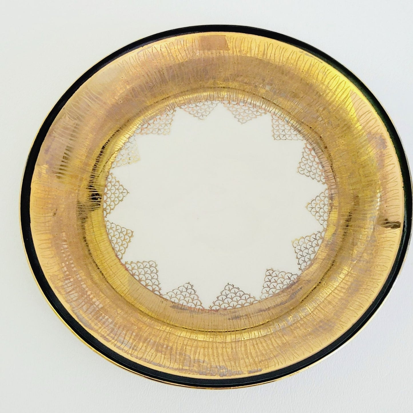 Vintage German Heavy Gold Teacup, Saucer & Plate Set Gold Cream and Black Art Deco, Reme Qualitative Porzellan Western Germany