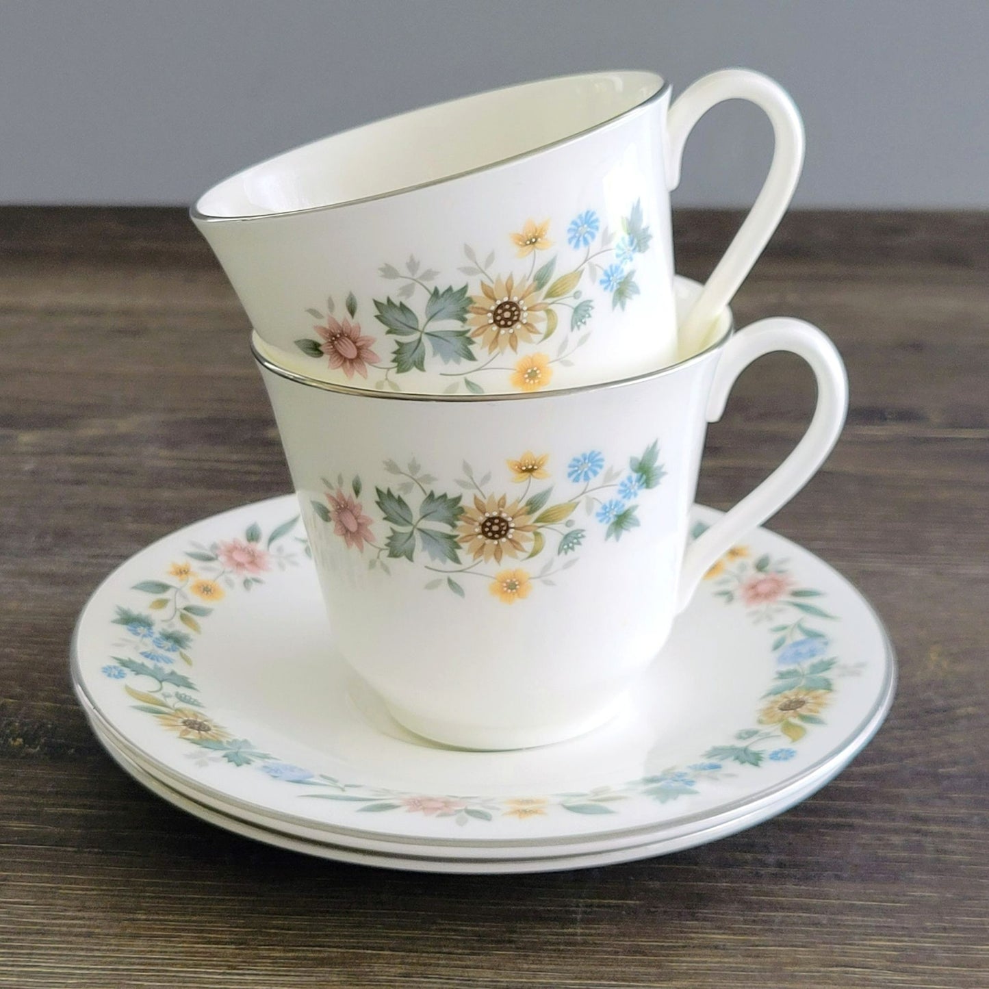 Vintage Royal Doulton Pastorale Teacup & Saucer, 2 Sets, c.1970-90s England