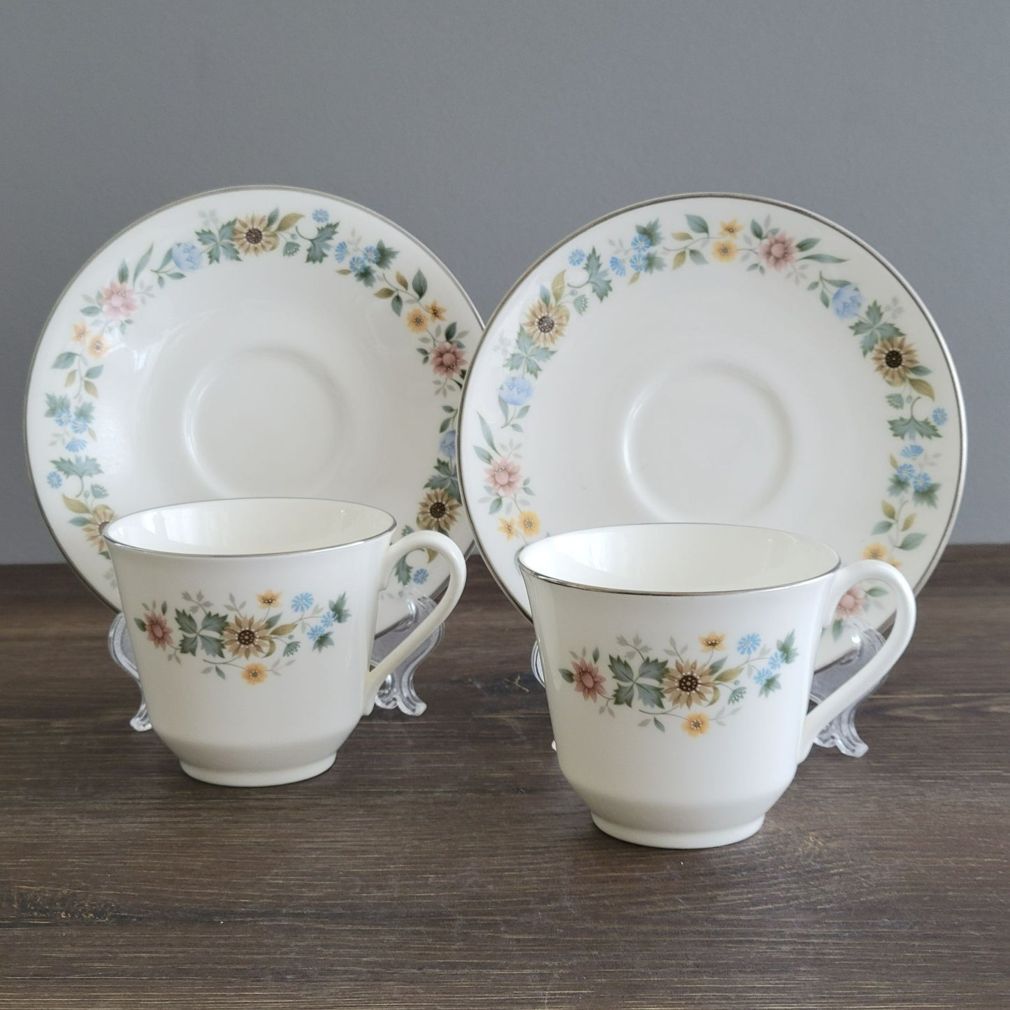 Vintage Royal Doulton Pastorale Teacup & Saucer, 2 Sets, c.1970-90s England