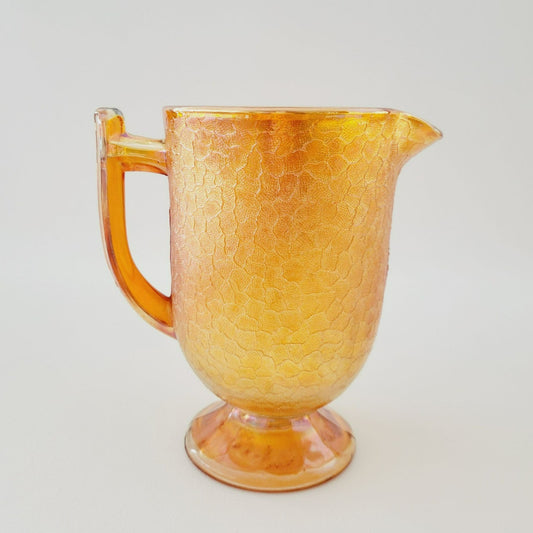 Jeannette Marigold Crackle Glass Carnival Glass Pitcher & Tumblers Set, c.1930s USA