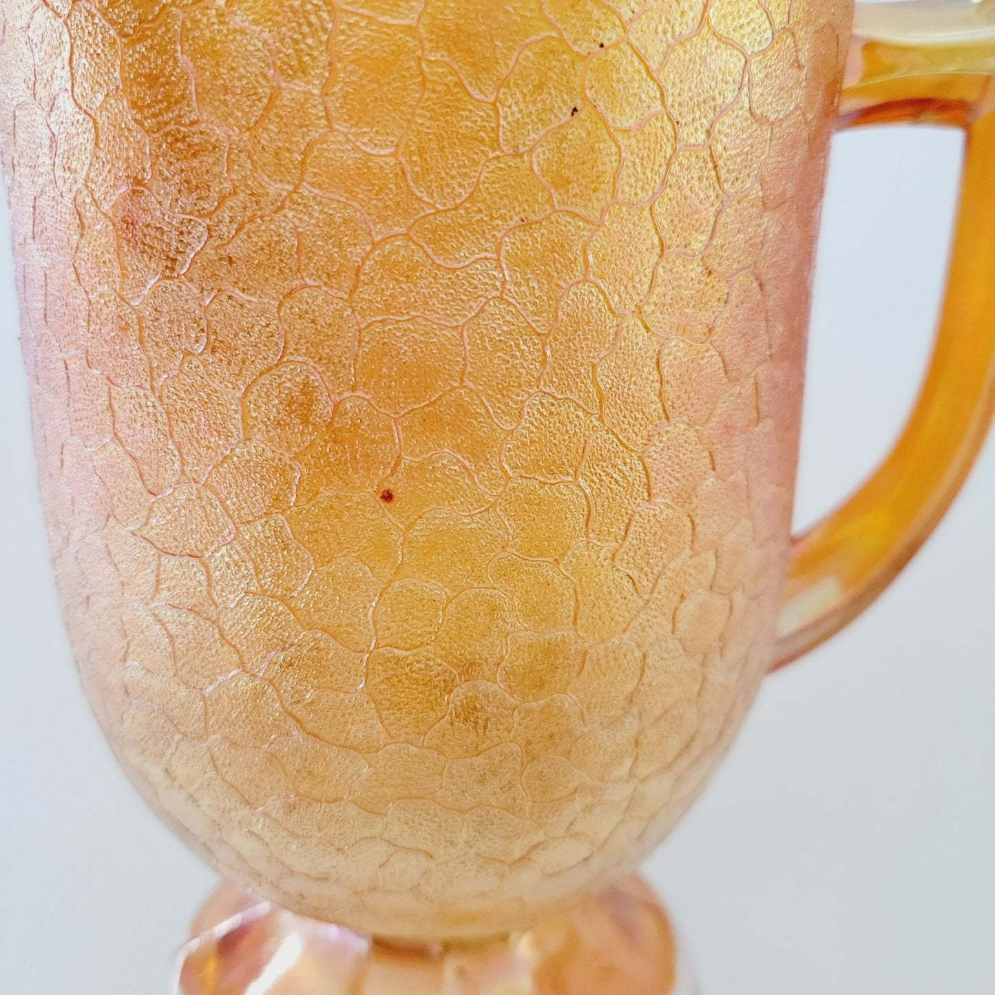 Jeannette Marigold Crackle Glass Carnival Glass Pitcher & Tumblers Set, c.1930s USA