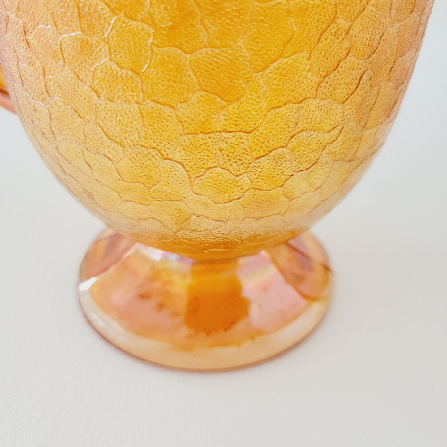 Jeannette Marigold Crackle Glass Carnival Glass Pitcher & Tumblers Set, c.1930s USA