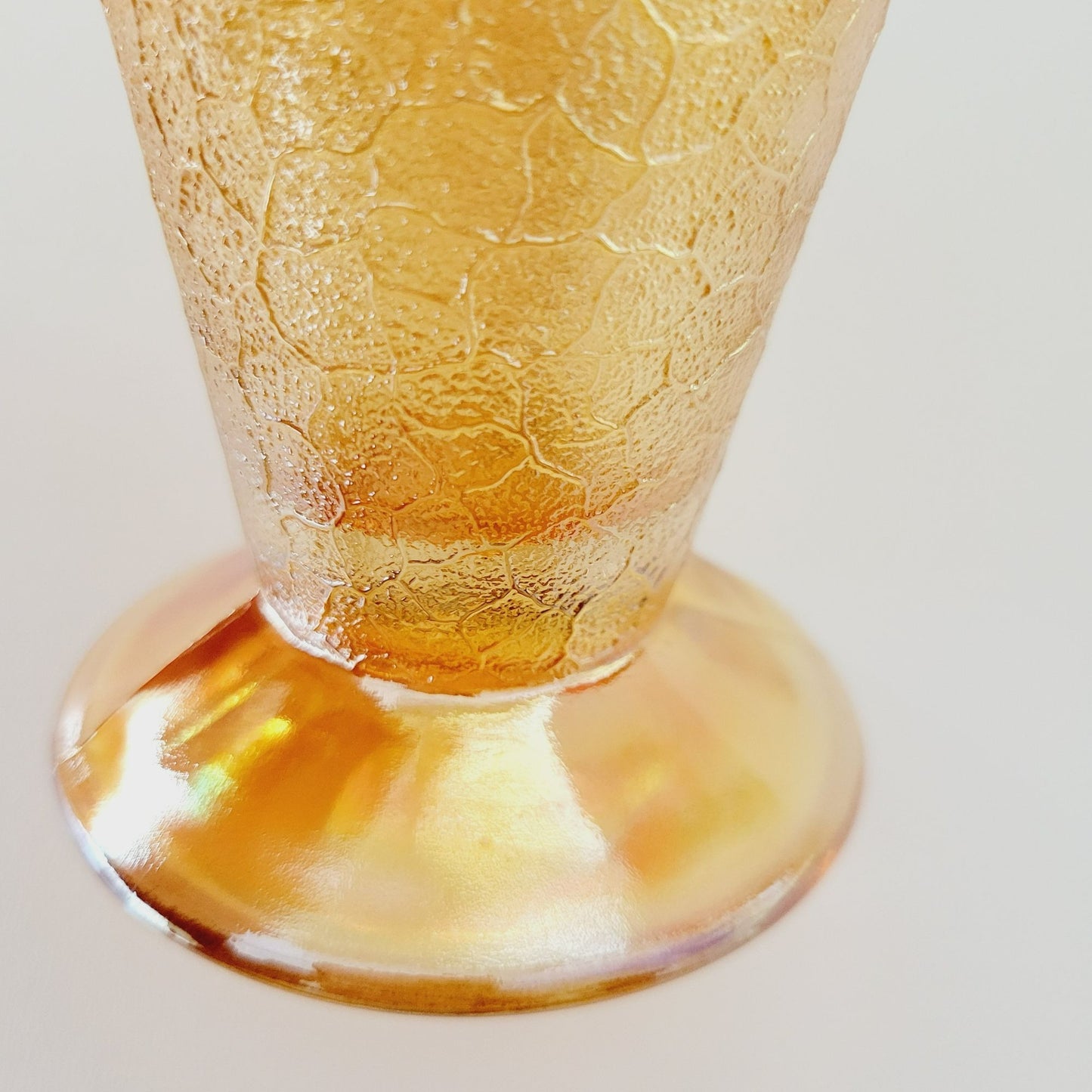 Jeannette Marigold Crackle Glass Carnival Glass Pitcher & Tumblers Set, c.1930s USA