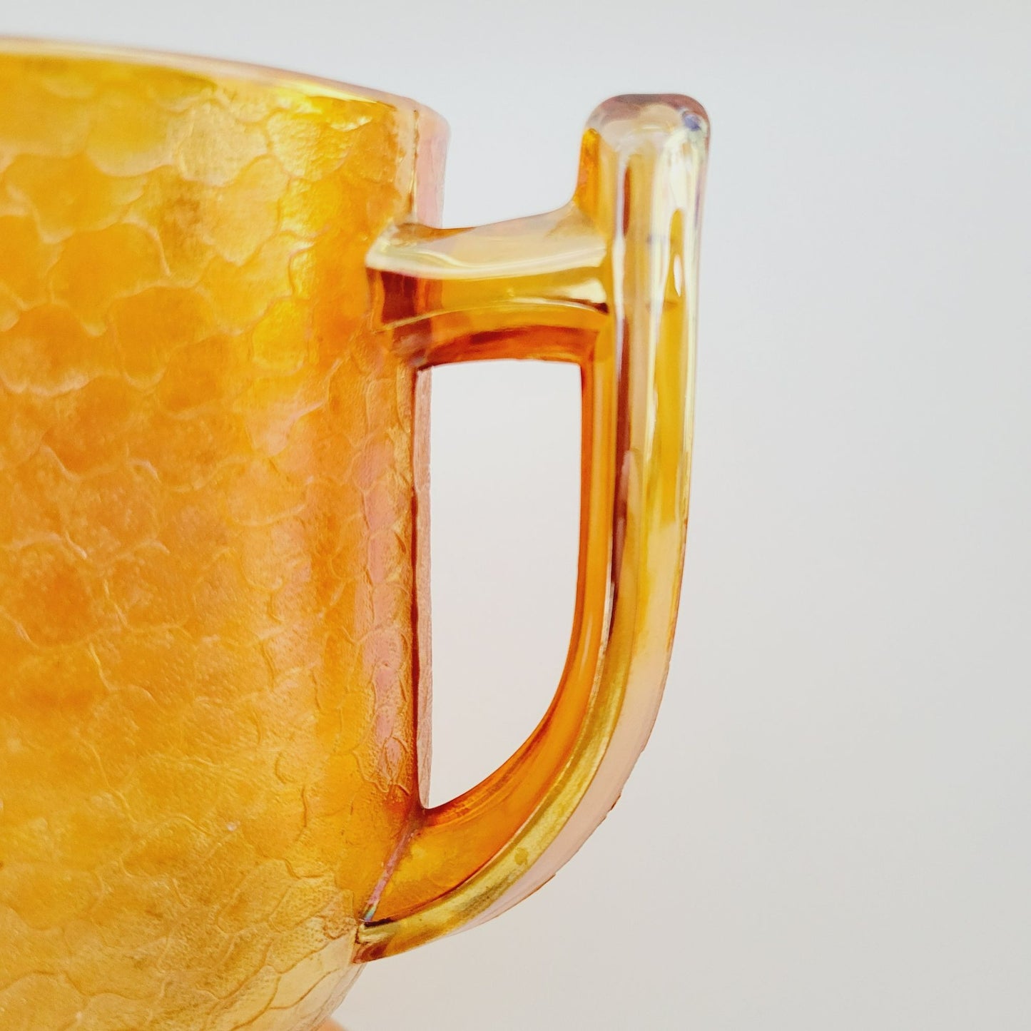 Jeannette Marigold Crackle Glass Carnival Glass Pitcher & Tumblers Set, c.1930s USA