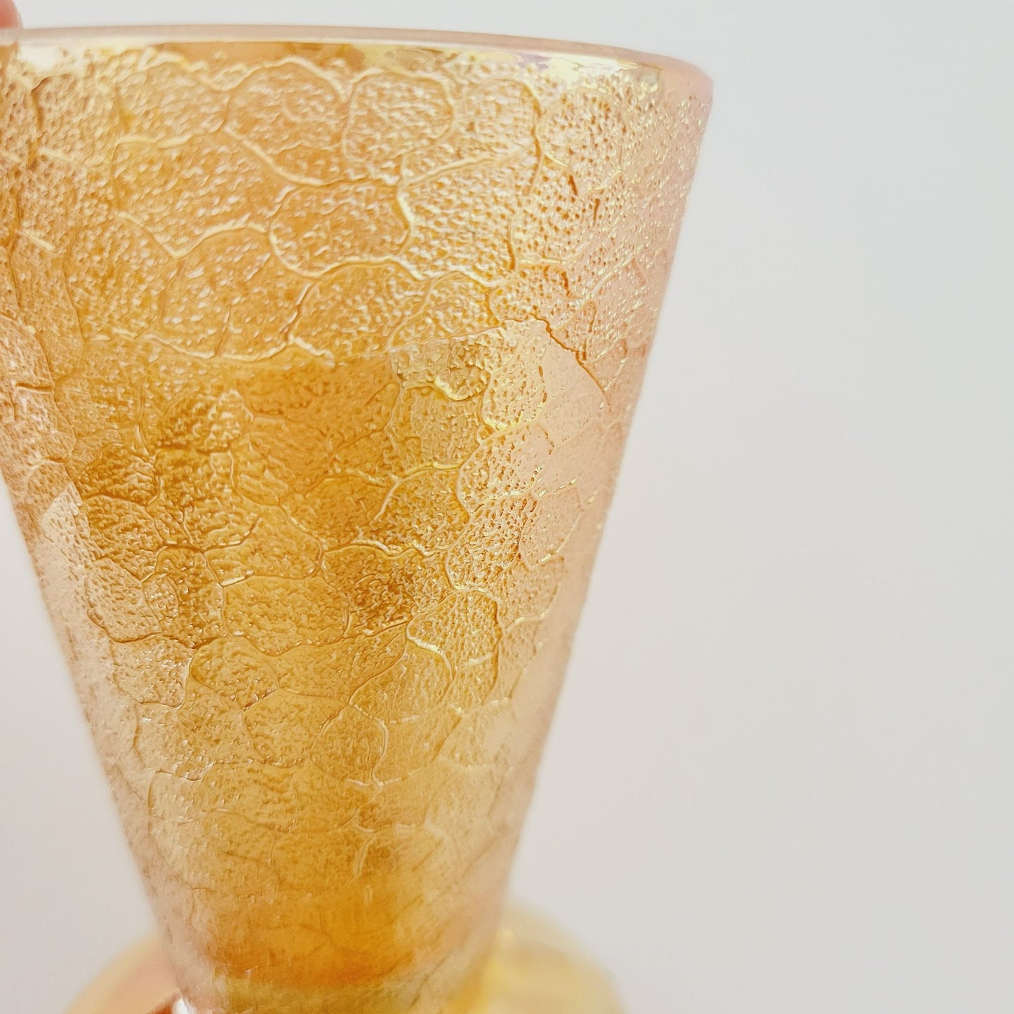 Jeannette Marigold Crackle Glass Carnival Glass Pitcher & Tumblers Set, c.1930s USA