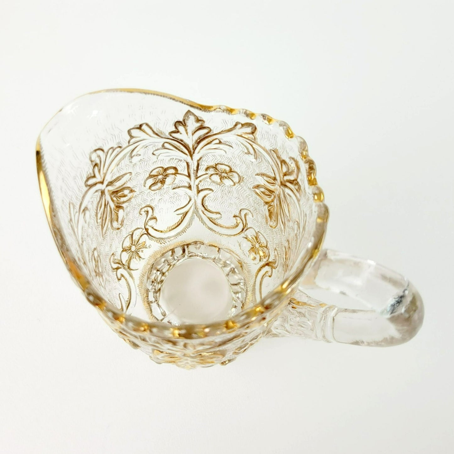 EAPG Gold Floral Footed Spooner, Creamer & Open Sugar Bowl, Antique c.1898 Beaumont Glass Textured Pattern