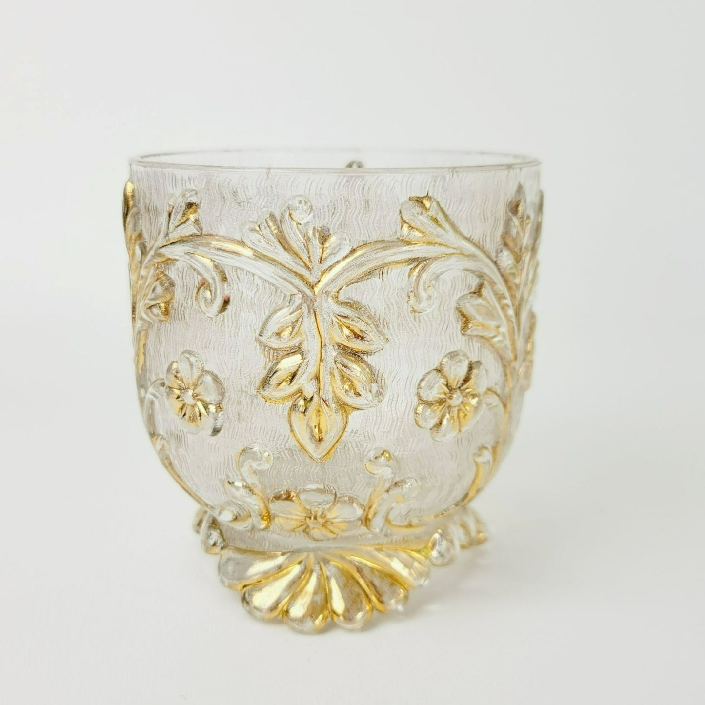 EAPG Gold Floral Footed Spooner, Creamer & Open Sugar Bowl, Antique c.1898 Beaumont Glass Textured Pattern