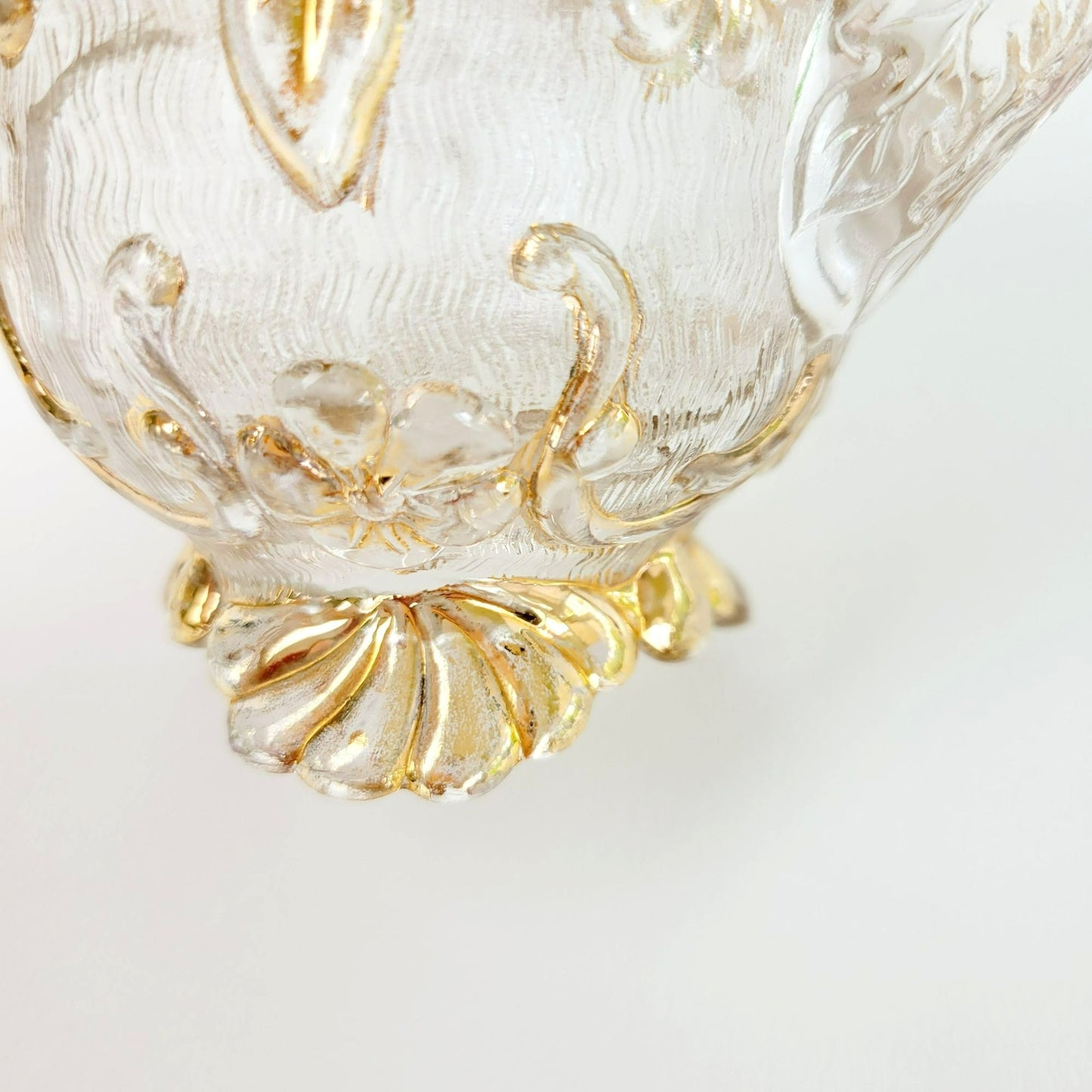 EAPG Gold Floral Footed Spooner, Creamer & Open Sugar Bowl, Antique c.1898 Beaumont Glass Textured Pattern