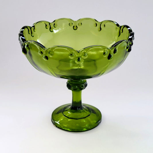 Indiana Glass Garland Avocado Green Pedestal Compote Bowl, USA Made