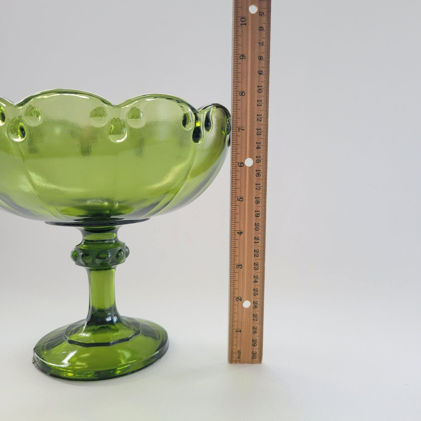 Indiana Glass Garland Avocado Green Pedestal Compote Bowl, USA Made