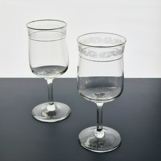 Lenox "Moonspun" Crystal Wine Glass, Set of 2, Platinum Trim, USA c.1975-89